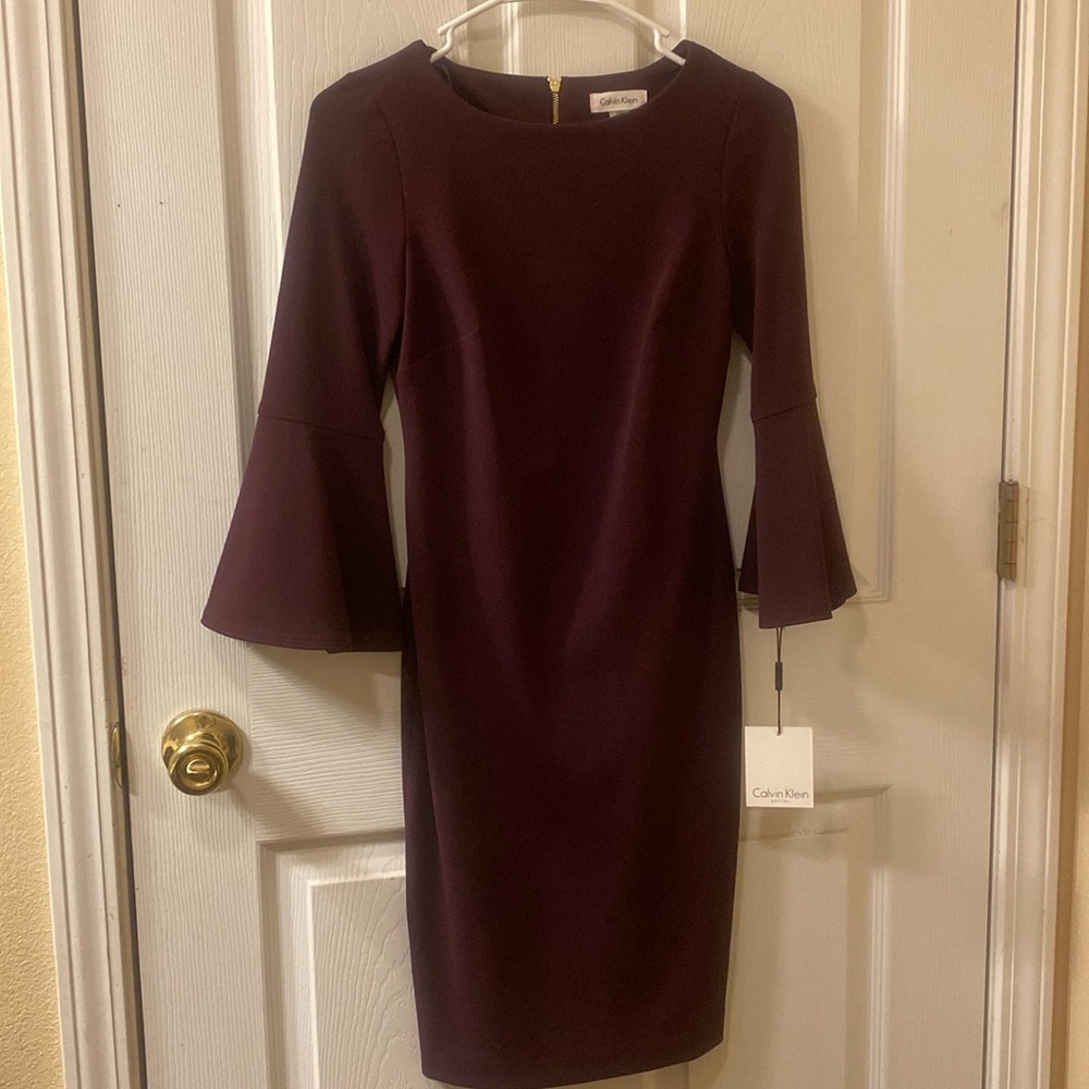 NWT Calvin Klein Petites Aubergine Sheath Dress 3/4 sleeves. Size: 0P